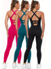 Picture of 3-Pack Seamless Women's Jumpsuits, Sporty Criss-Cross Back, Full-Length Bodysuits, Assorted Colors, Comfortable Athletic Wear