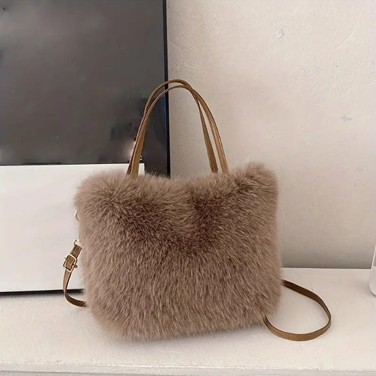 Picture of Newly Designed Ladies' Plush Crossbody Bag: Multifunctional Faux Fur Handbag, Fluffy Fashion Design, Adjustable Strap, Solid Color, Lightweight, Perfect for Autumn, Winter, and Spring Outings, Casual Shopping, Dinners, and Gifts for Wife, Girlfriend