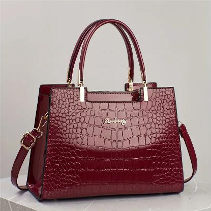 Picture of Classic Solid Color Shoulder Bag, Elegant Crocodile Pattern Top Handle Handbag For Women