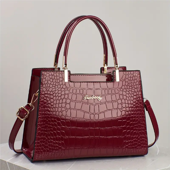 Picture of Classic Solid Color Shoulder Bag, Elegant Crocodile Pattern Top Handle Handbag For Women